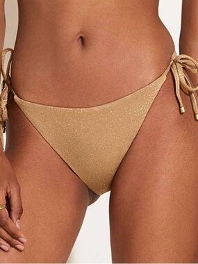 Vitamin A Elle Tie Side Bikini Bottom Metallic Gold “Golden Glow” Sz S NWT